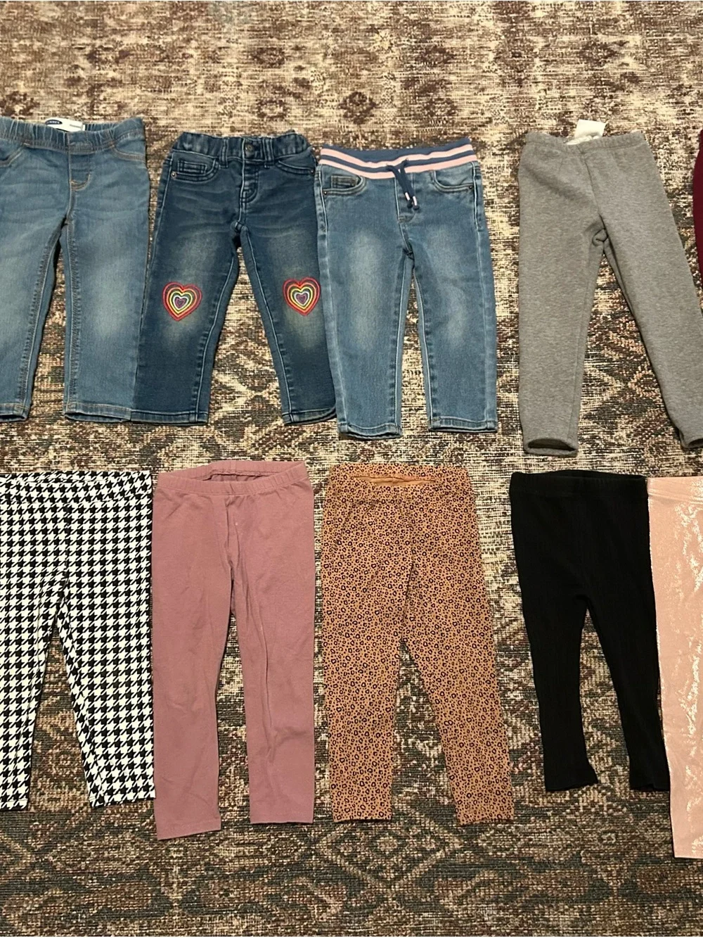 Assorted Kids' Leggings & Jeans - Pink, Black, Tan, Burgundy, Gray, Denim